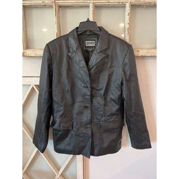 Vintage Clio size 10 black leather blazer jacket - Picture 1 of 3